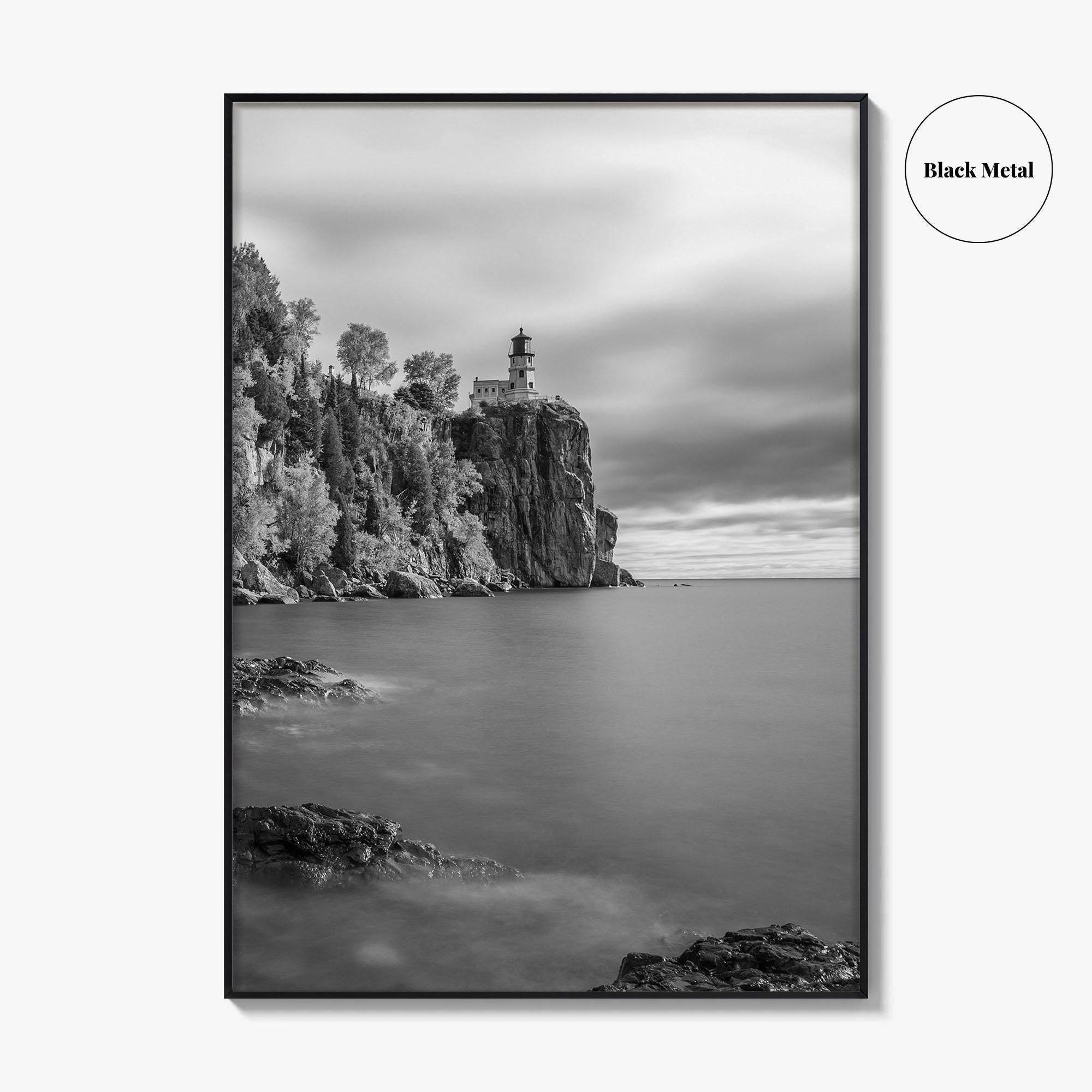 Lake Superior Black and White Fine Art Photo Print, Split Rock Lighthouse Minnesota, USA