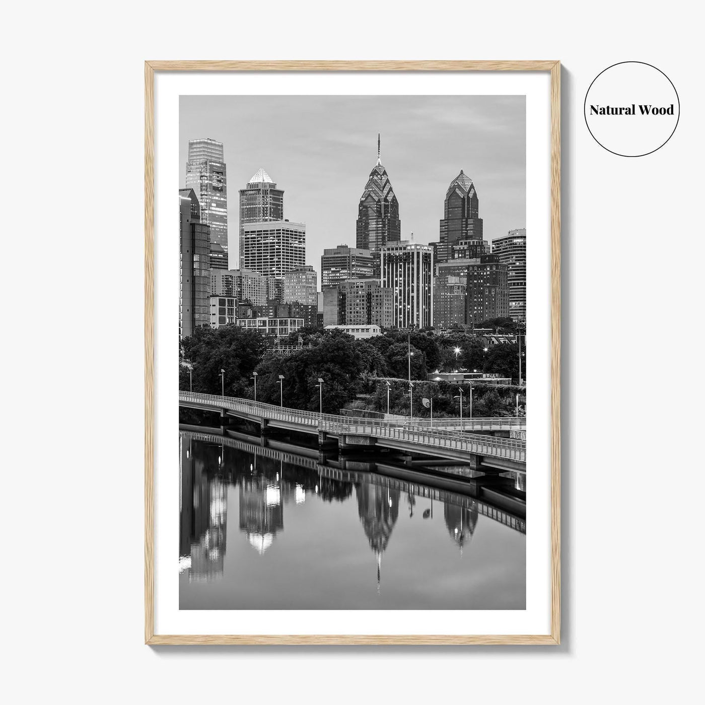 Philadelphia Skyline Black and White Fine Art Photo Print, Schuylkill River, Pennsylvania, Philly, Poster