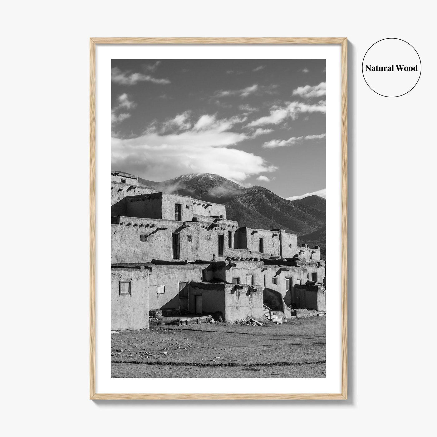Taos Pueblo Black and White Fine Art Photo Print, New Mexico, Wall Decor Poster