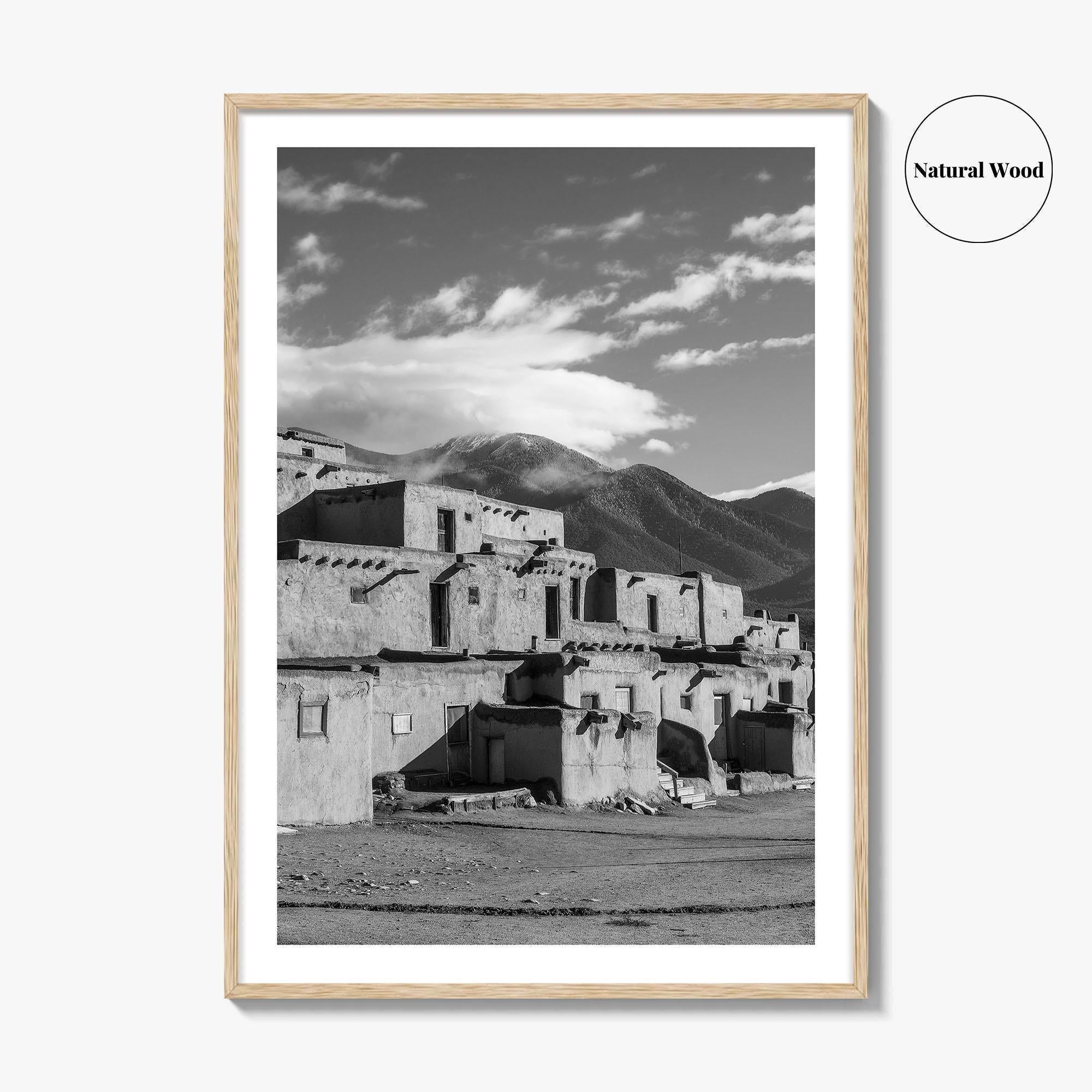 Taos Pueblo Black and White Fine Art Photo Print, New Mexico, Wall Decor Poster