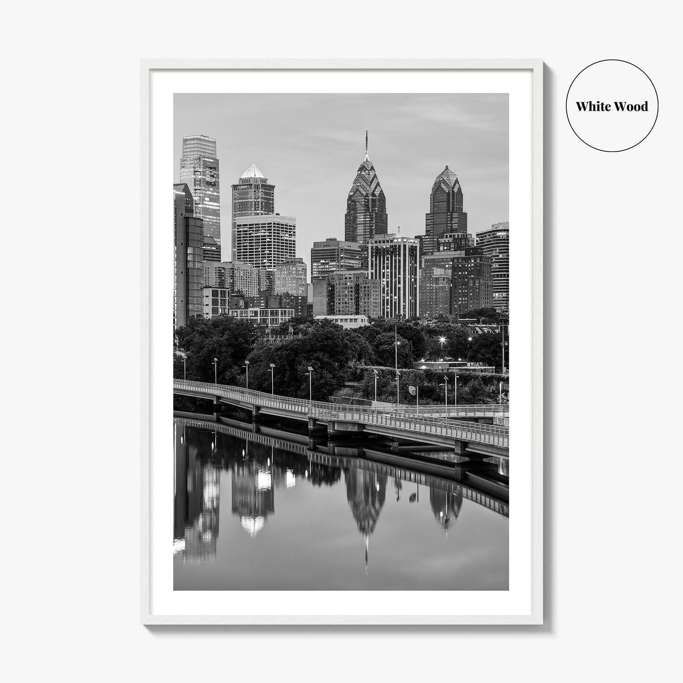 Philadelphia Skyline Black and White Fine Art Photo Print, Schuylkill River, Pennsylvania, Philly, Poster