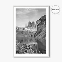 Torres Del Paine Black and White Fine Art Photo Print, Patagonia Poster