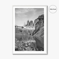Torres Del Paine Black and White Fine Art Photo Print, Patagonia Poster