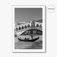 Venice Black and White Fine Art Photo Print, Rialto Bridge Gondola, Italy Poster