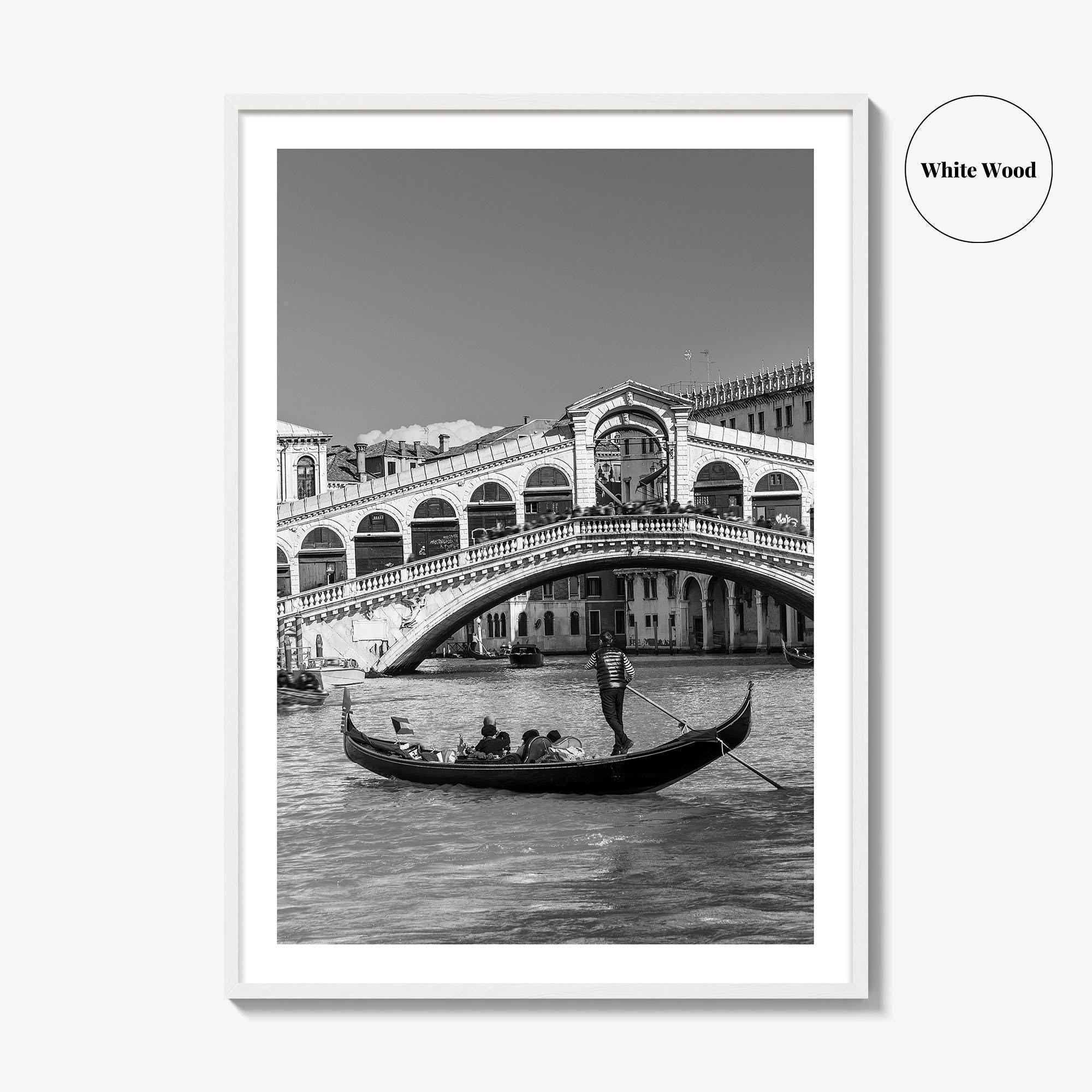 Venice Black and White Fine Art Photo Print, Rialto Bridge Gondola, Italy Poster