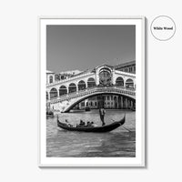 Venice Black and White Fine Art Photo Print, Rialto Bridge Gondola, Italy Poster