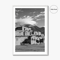 Taos Pueblo Black and White Fine Art Photo Print, New Mexico, Wall Decor Poster