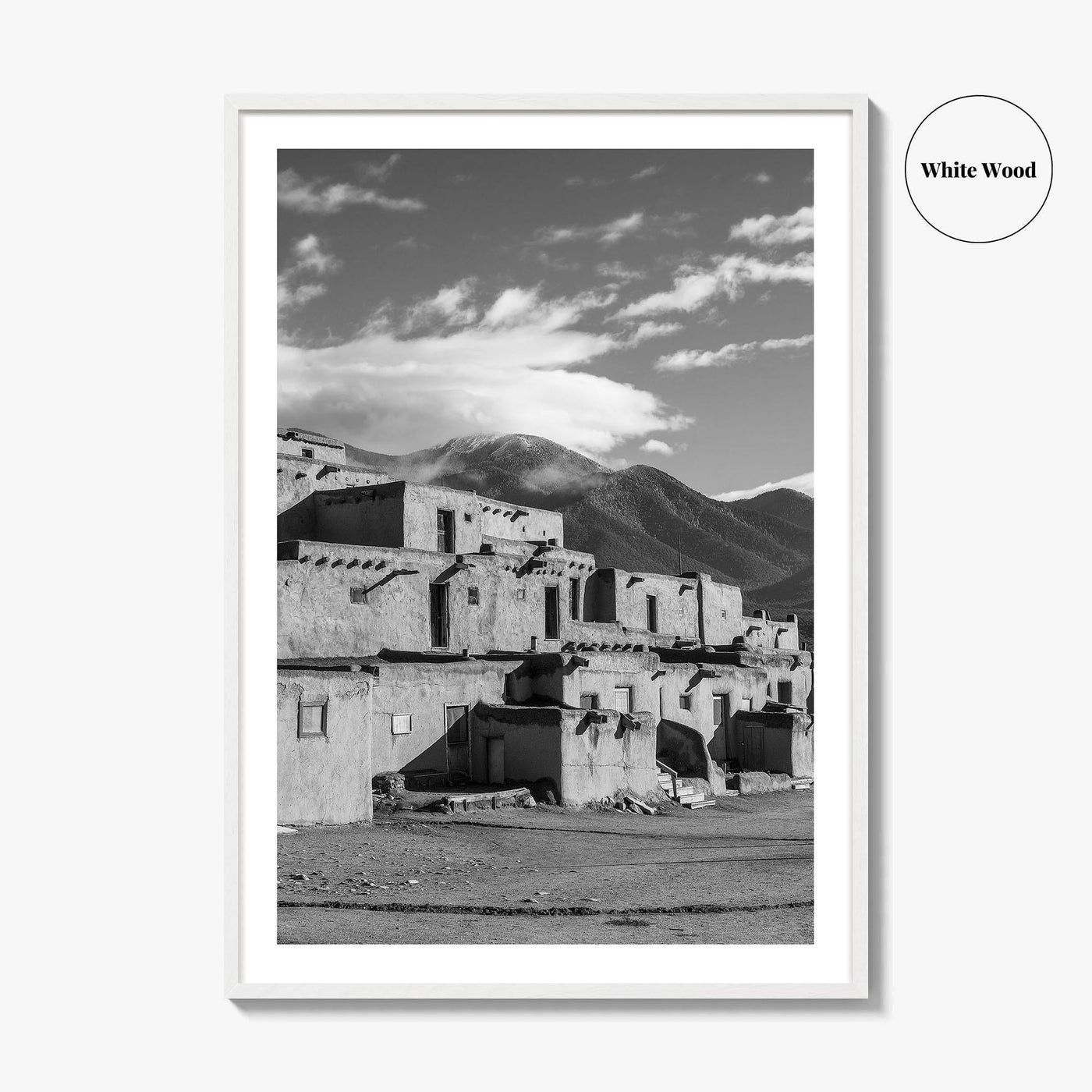 Taos Pueblo Black and White Fine Art Photo Print, New Mexico, Wall Decor Poster