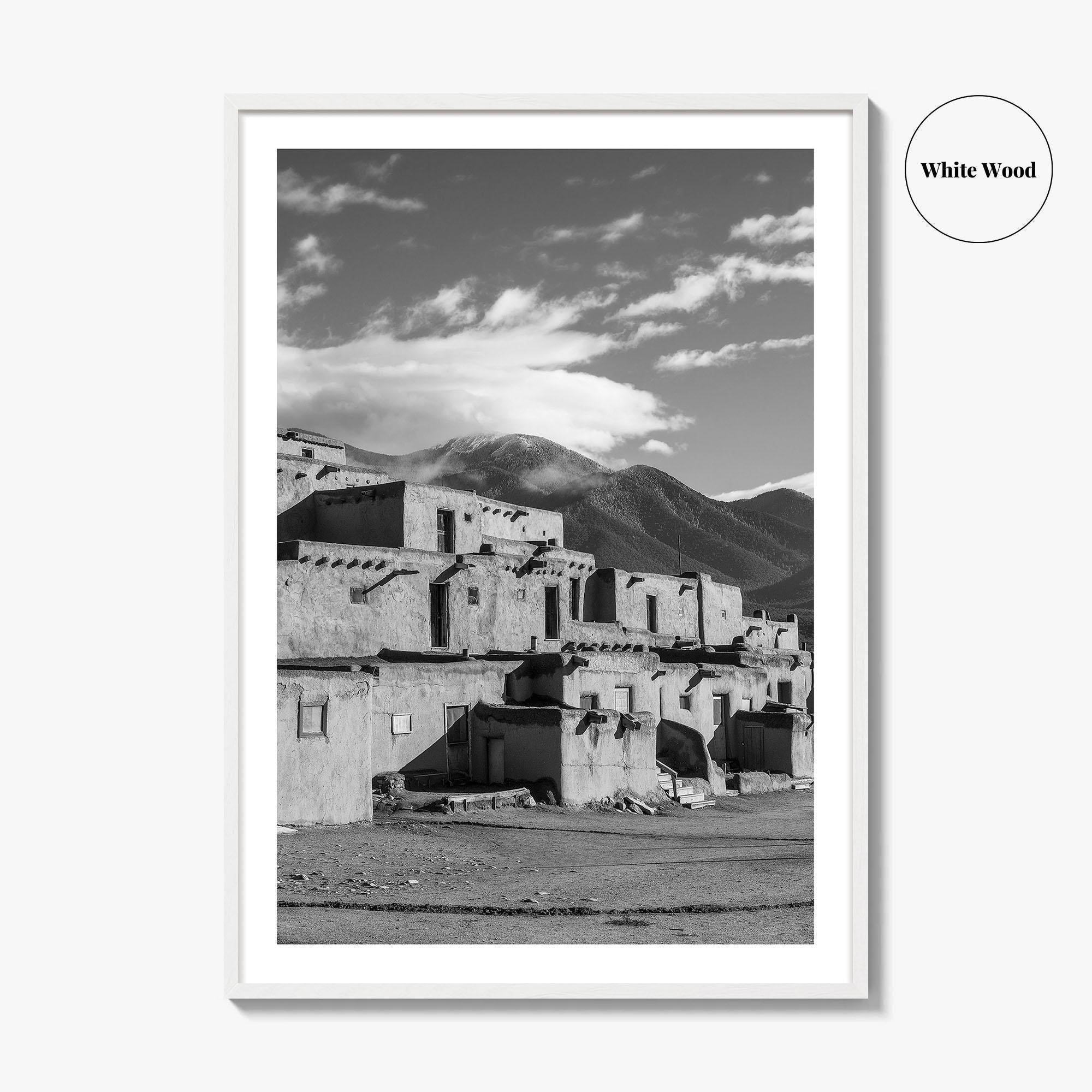 Taos Pueblo Black and White Fine Art Photo Print, New Mexico, Wall Decor Poster