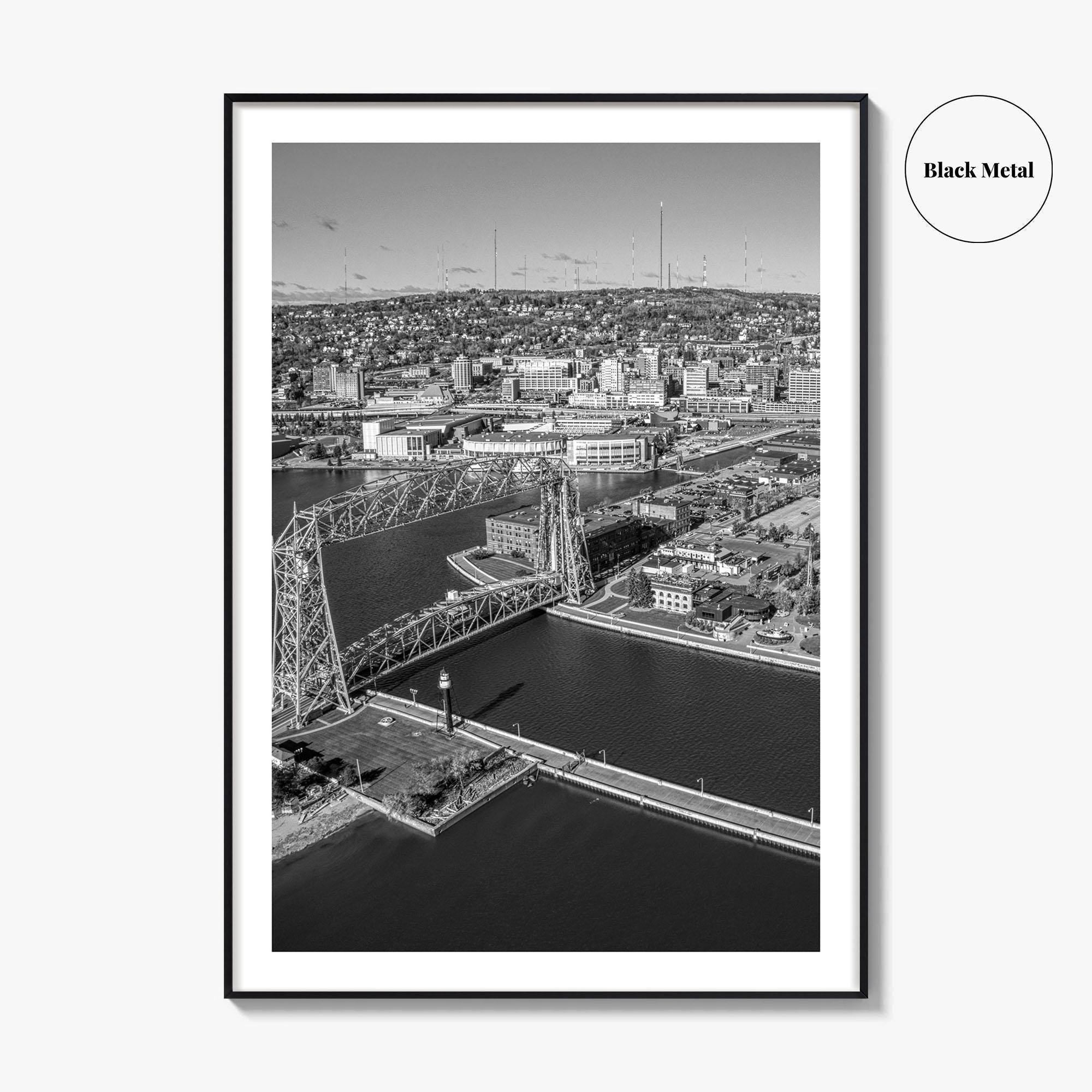 Duluth Black and White Fine Art Photo Print, Canal Park Aerial View, Minnesota USA