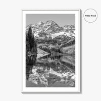 Maroon Bells Black and White Fine Art Photo Print, Aspen Colorado Lake Poster