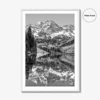 Maroon Bells Black and White Fine Art Photo Print, Aspen Colorado Lake Poster