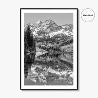 Maroon Bells Black and White Fine Art Photo Print, Aspen Colorado Lake Poster