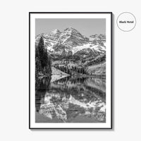 Maroon Bells Black and White Fine Art Photo Print, Aspen Colorado Lake Poster