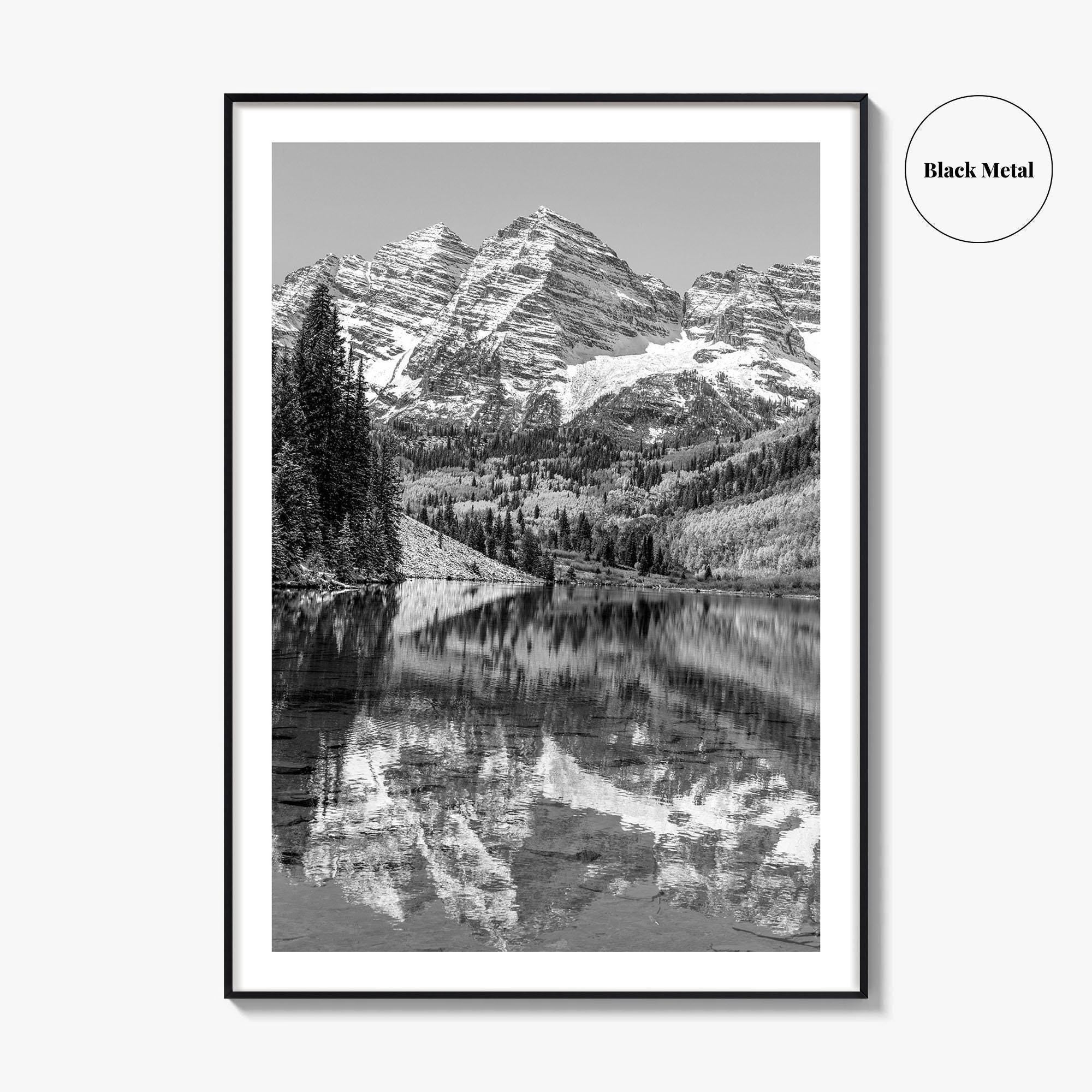 Maroon Bells Black and White Fine Art Photo Print, Aspen Colorado Lake Poster