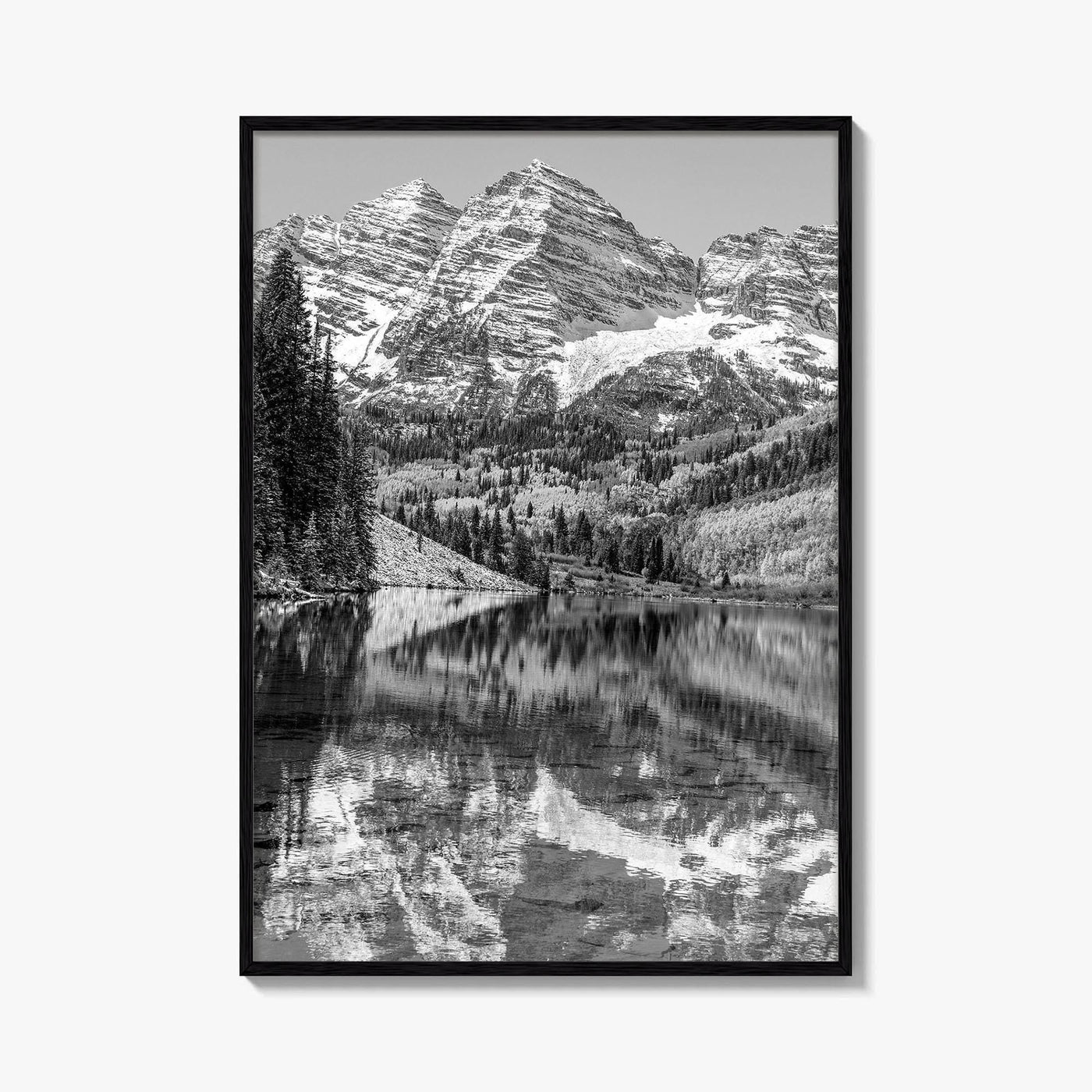 Maroon Bells Black and White Fine Art Photo Print, Aspen Colorado Lake Poster