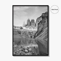 Torres Del Paine Black and White Fine Art Photo Print, Patagonia Poster