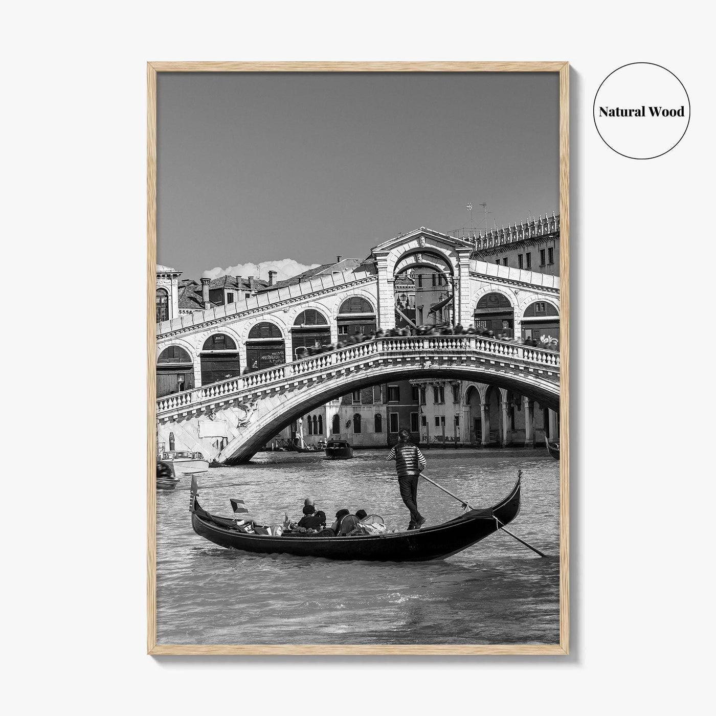 Venice Black and White Fine Art Photo Print, Rialto Bridge Gondola, Italy Poster