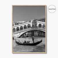 Venice Black and White Fine Art Photo Print, Rialto Bridge Gondola, Italy Poster