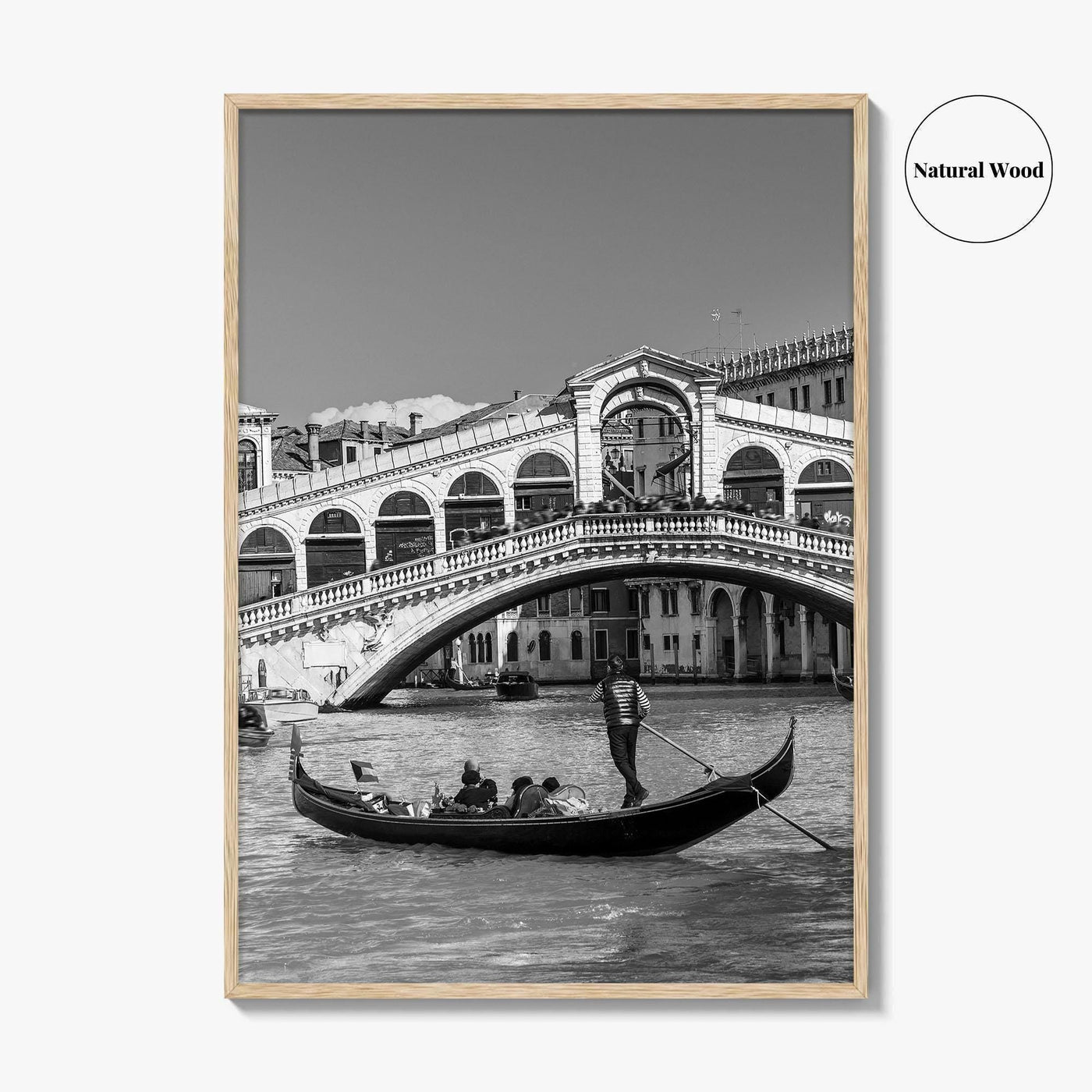 Venice Black and White Fine Art Photo Print, Rialto Bridge Gondola, Italy Poster