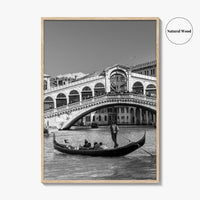Venice Black and White Fine Art Photo Print, Rialto Bridge Gondola, Italy Poster