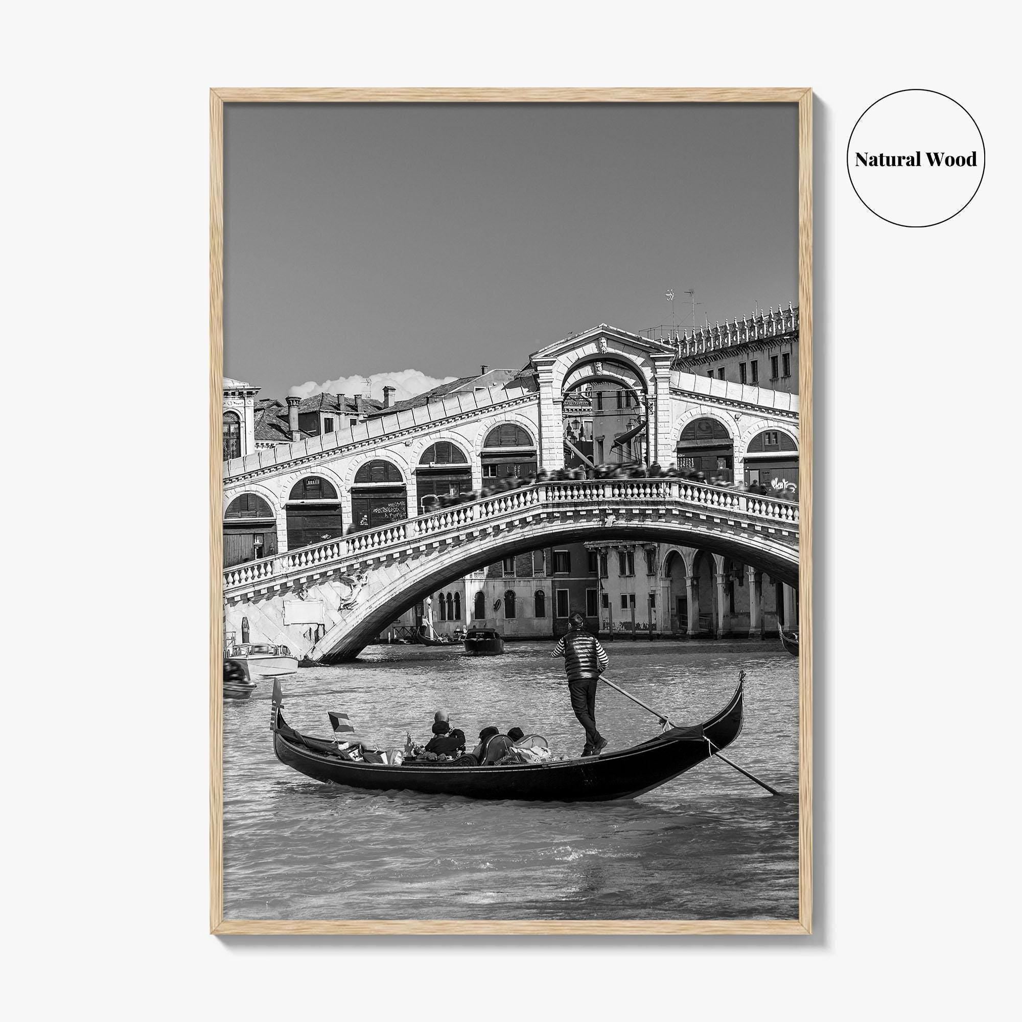 Venice Black and White Fine Art Photo Print, Rialto Bridge Gondola, Italy Poster