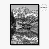 Maroon Bells Black and White Fine Art Photo Print, Aspen Colorado Lake Poster