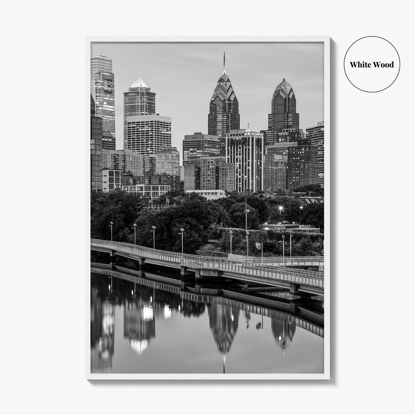 Philadelphia Skyline Black and White Fine Art Photo Print, Schuylkill River, Pennsylvania, Philly, Poster