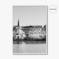 Reykjavik Black and White Fine Art Photo Print, Iceland City Center Lake Wall Poster