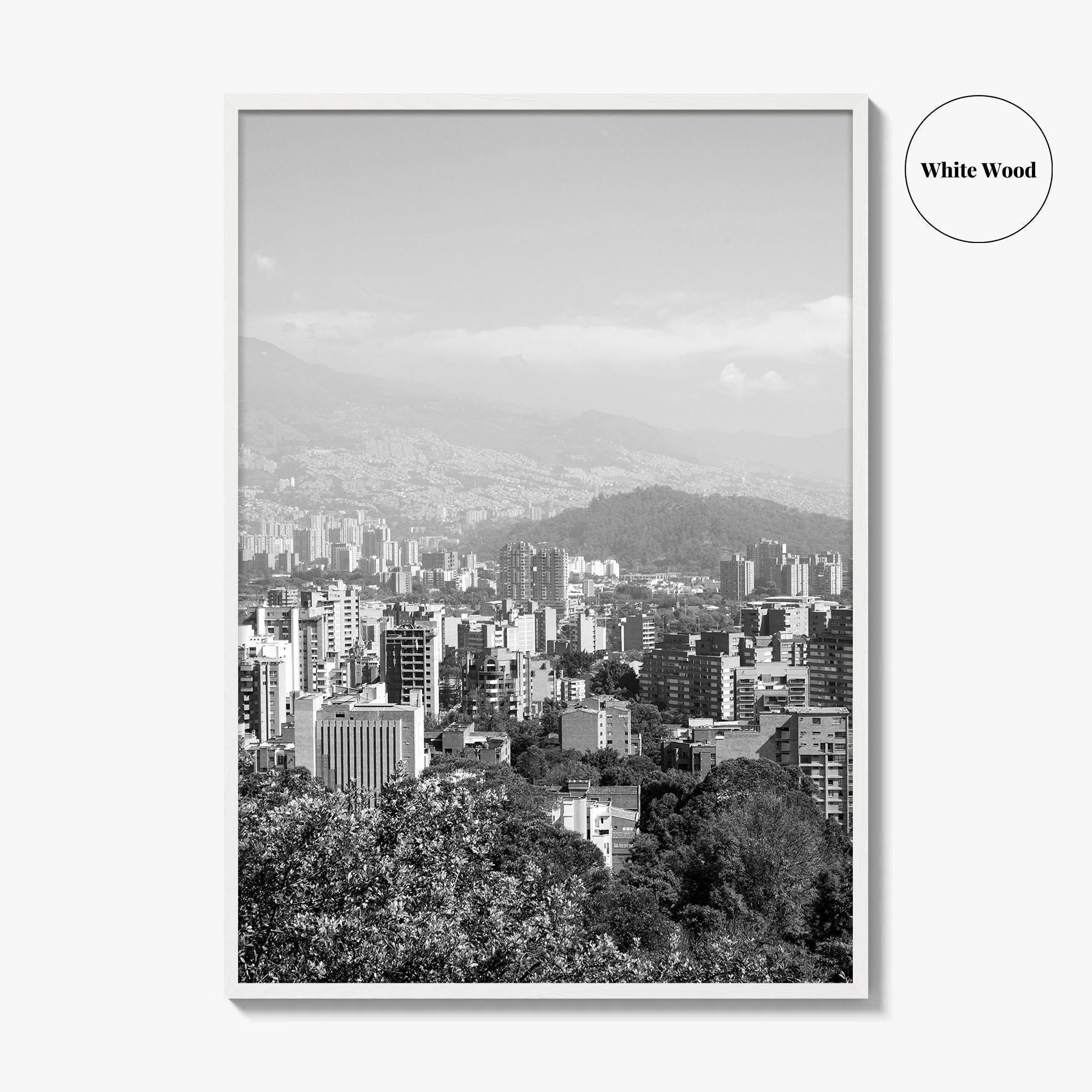 Medellin Skyline Black and White Fine Art Photo Print, Antioquia, Colombia Wall Poster