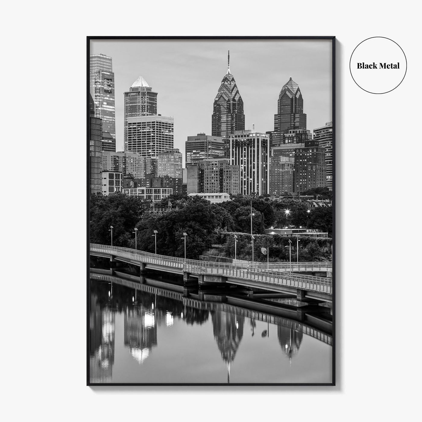 Philadelphia Skyline Black and White Fine Art Photo Print, Schuylkill River, Pennsylvania, Philly, Poster