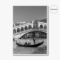Venice Black and White Fine Art Photo Print, Rialto Bridge Gondola, Italy Poster