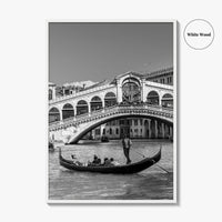 Venice Black and White Fine Art Photo Print, Rialto Bridge Gondola, Italy Poster