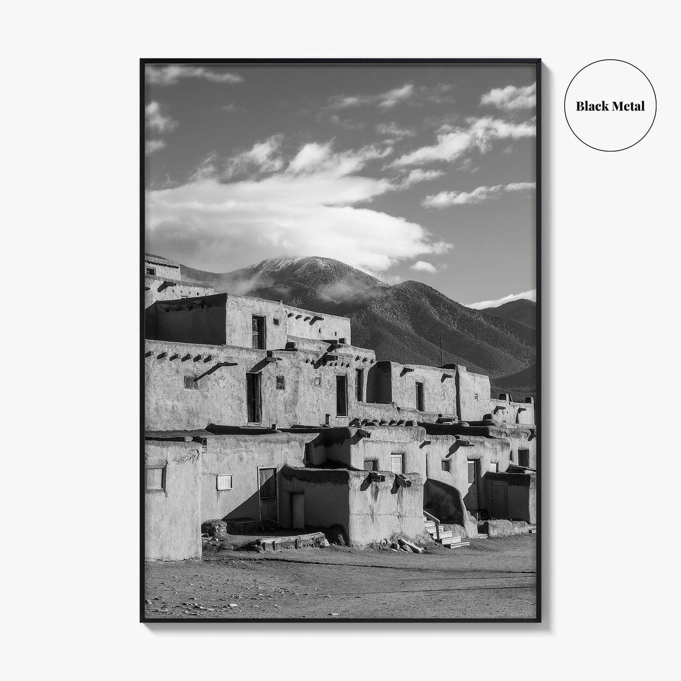 Taos Pueblo Black and White Fine Art Photo Print, New Mexico, Wall Decor Poster