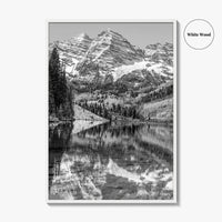 Maroon Bells Black and White Fine Art Photo Print, Aspen Colorado Lake Poster