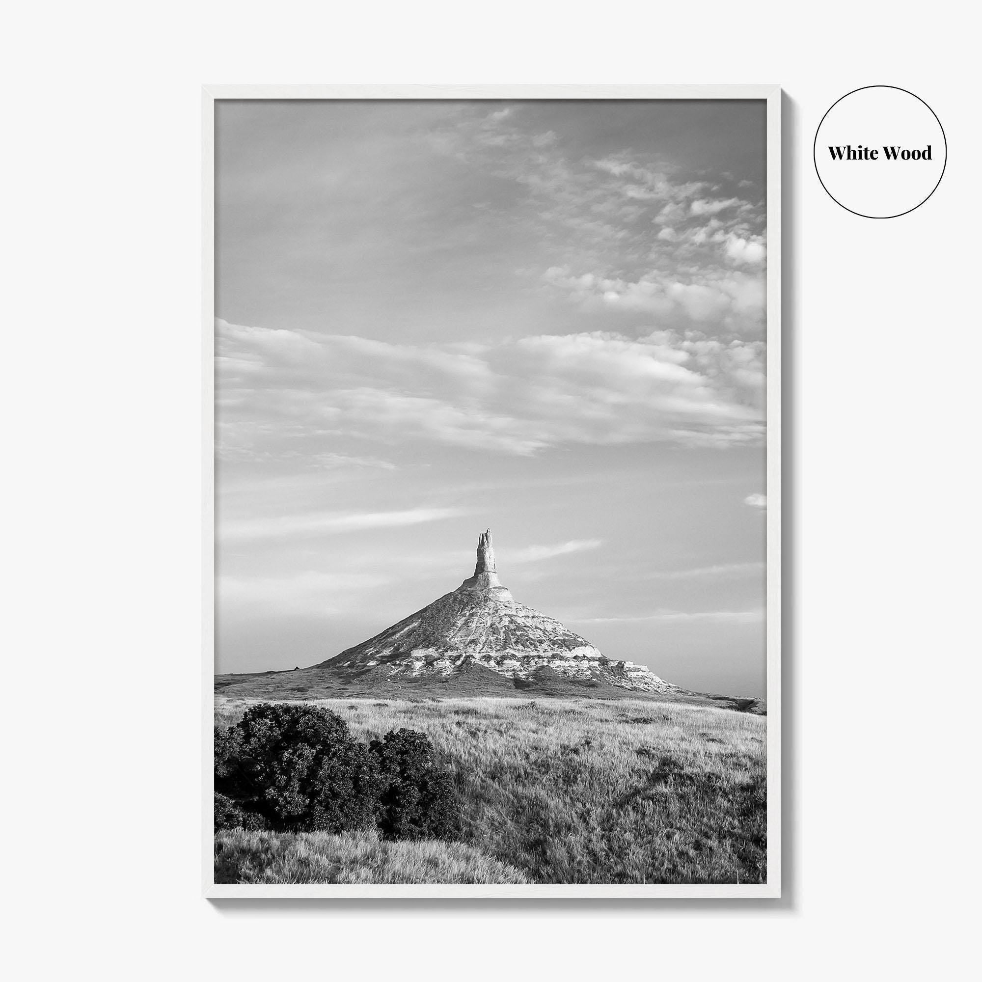 Chimney Rock Black and White Fine Art Photo Print, Nebraska Historic Site USA Poster