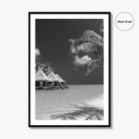 Maldives Black and White Fine Art Photo Print, Overwater Bungalows, Tropical Beach, Wall Poster