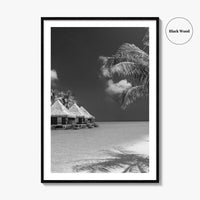 Maldives Black and White Fine Art Photo Print, Overwater Bungalows, Tropical Beach, Wall Poster