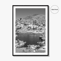 Hydra Black and White Fine Art Photo Print, Harbor, Island Greece Wall Decor Poster
