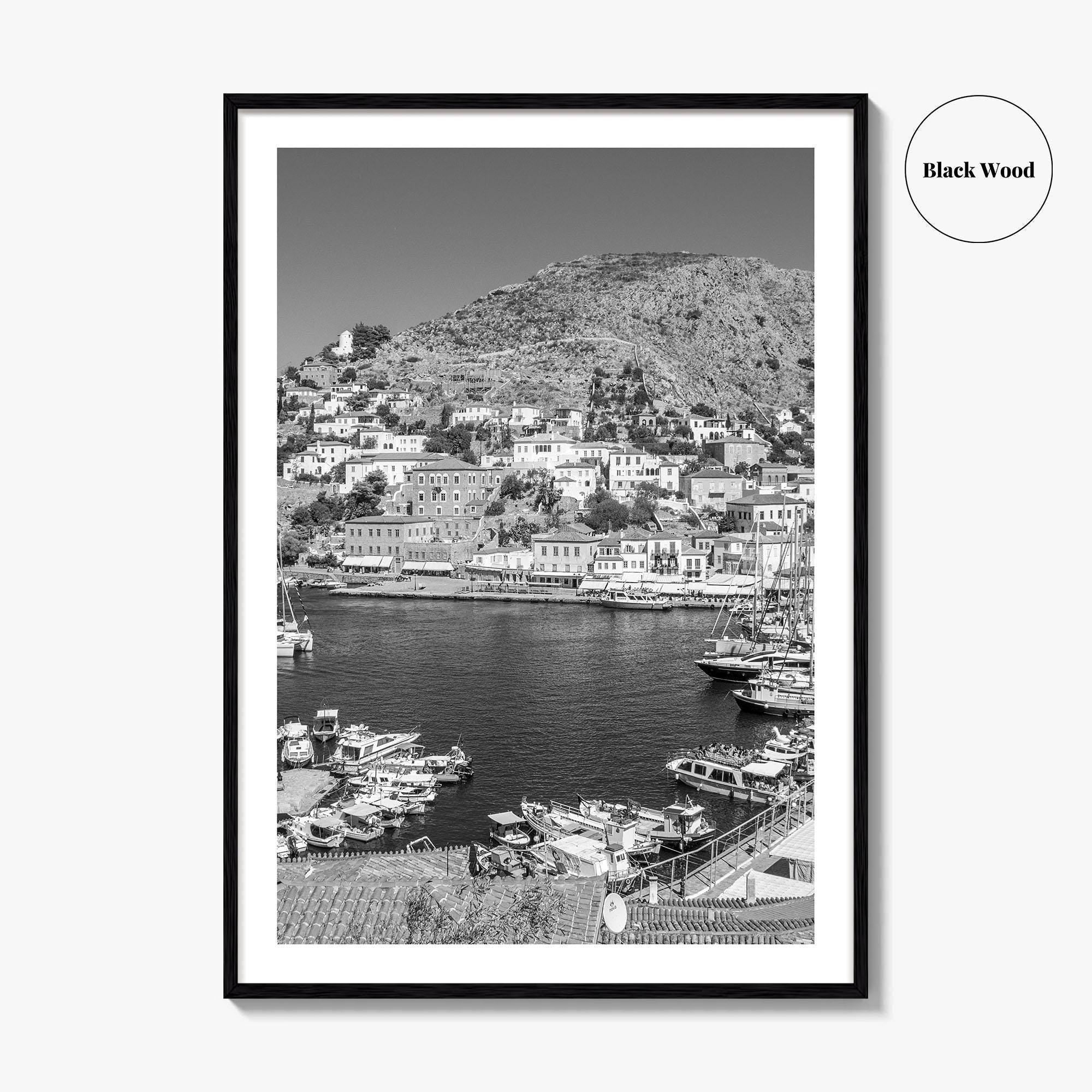 Hydra Black and White Fine Art Photo Print, Harbor, Island Greece Wall Decor Poster