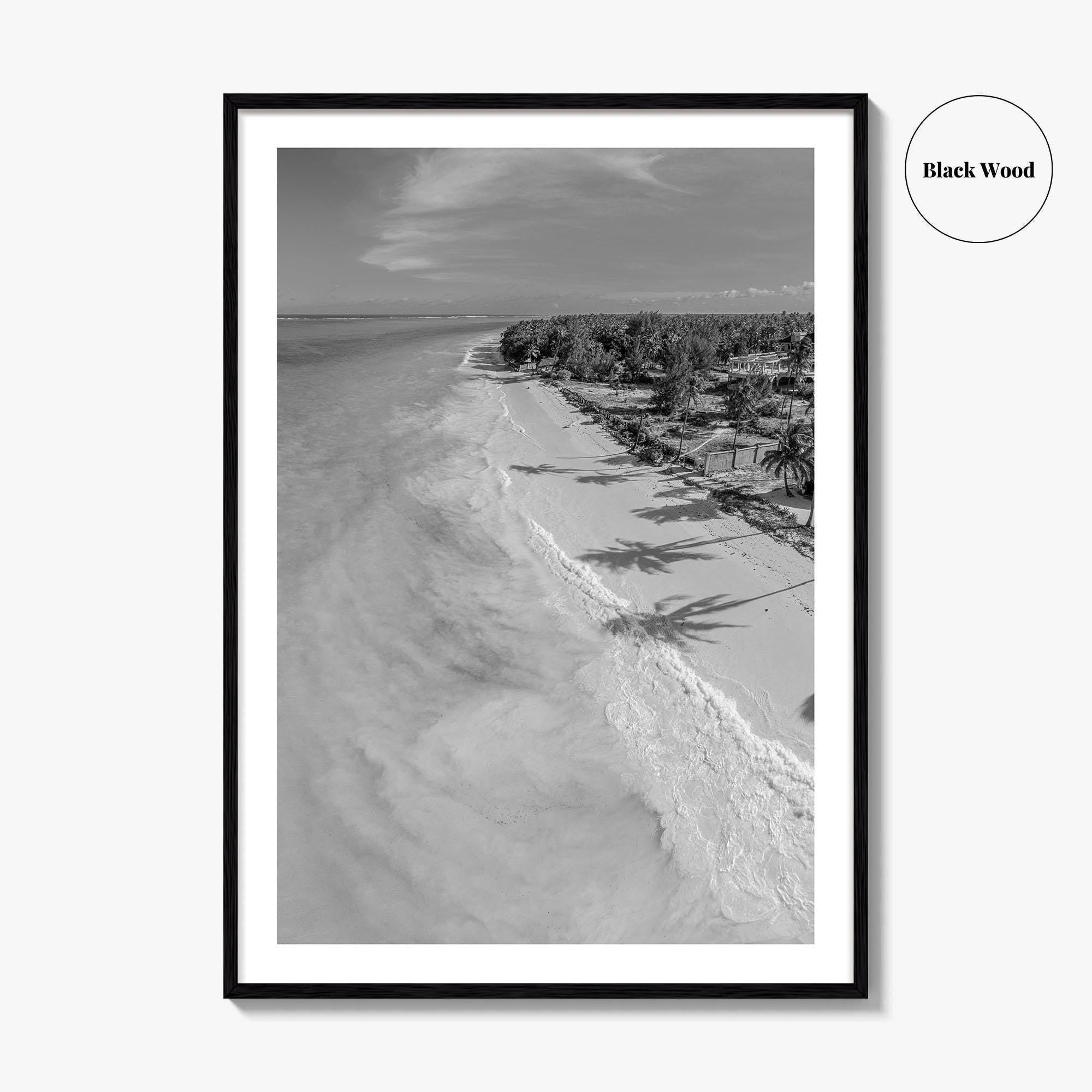 Zanzibar Black and White Fine Art Photo Print, Aerial Beach, Tanzania, Indian Ocean Poster