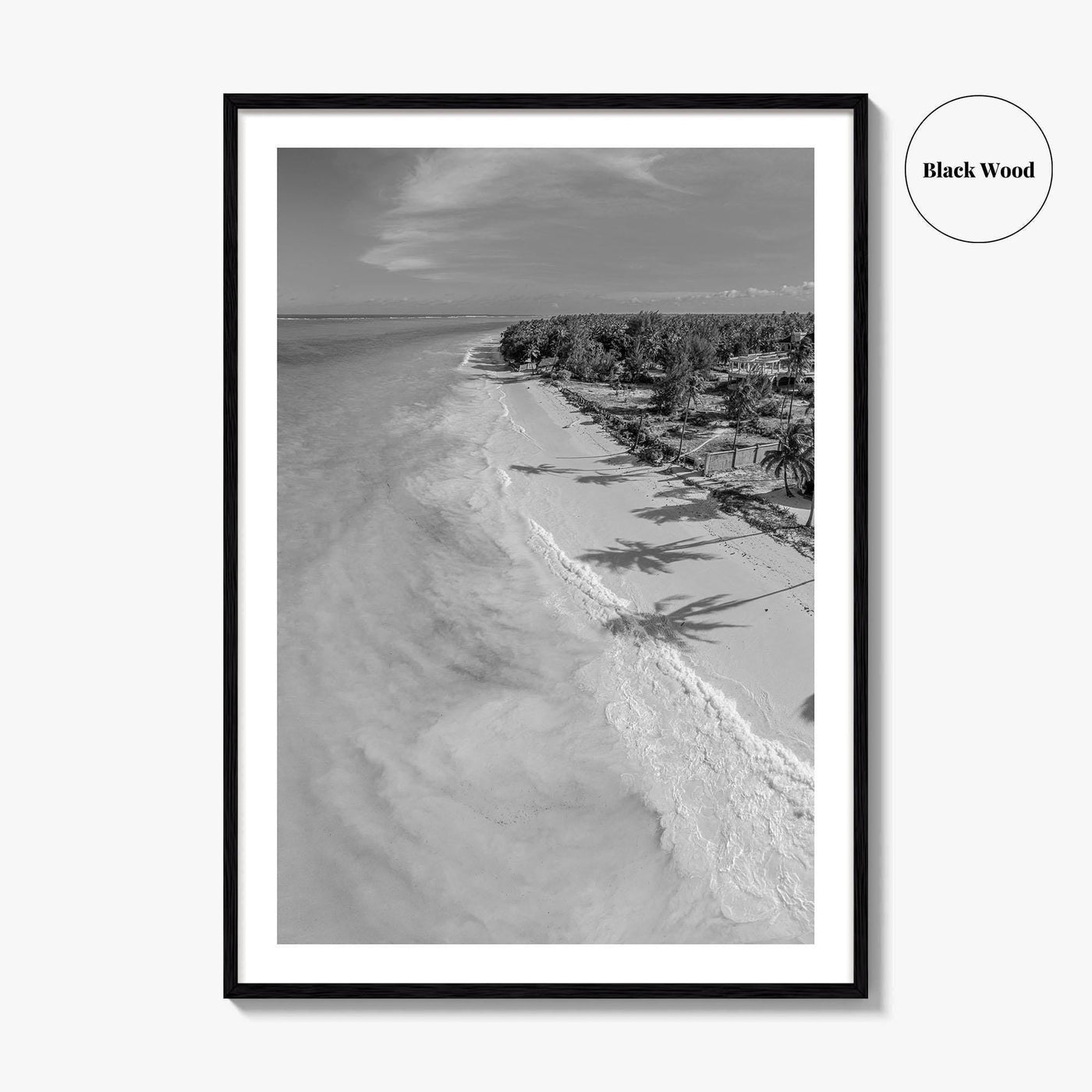 Zanzibar Black and White Fine Art Photo Print, Aerial Beach, Tanzania, Indian Ocean Poster