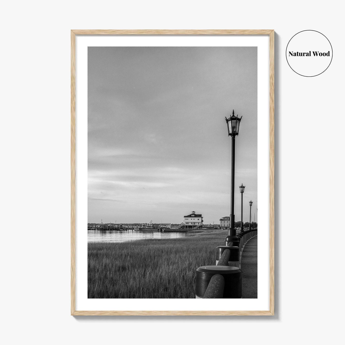 Charleston South Carolina Black and White Fine Art Photo Print, Boardwalk, Street Lamps, USA