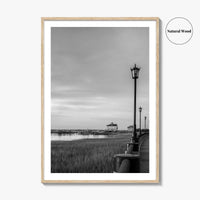 Charleston South Carolina Black and White Fine Art Photo Print, Boardwalk, Street Lamps, USA