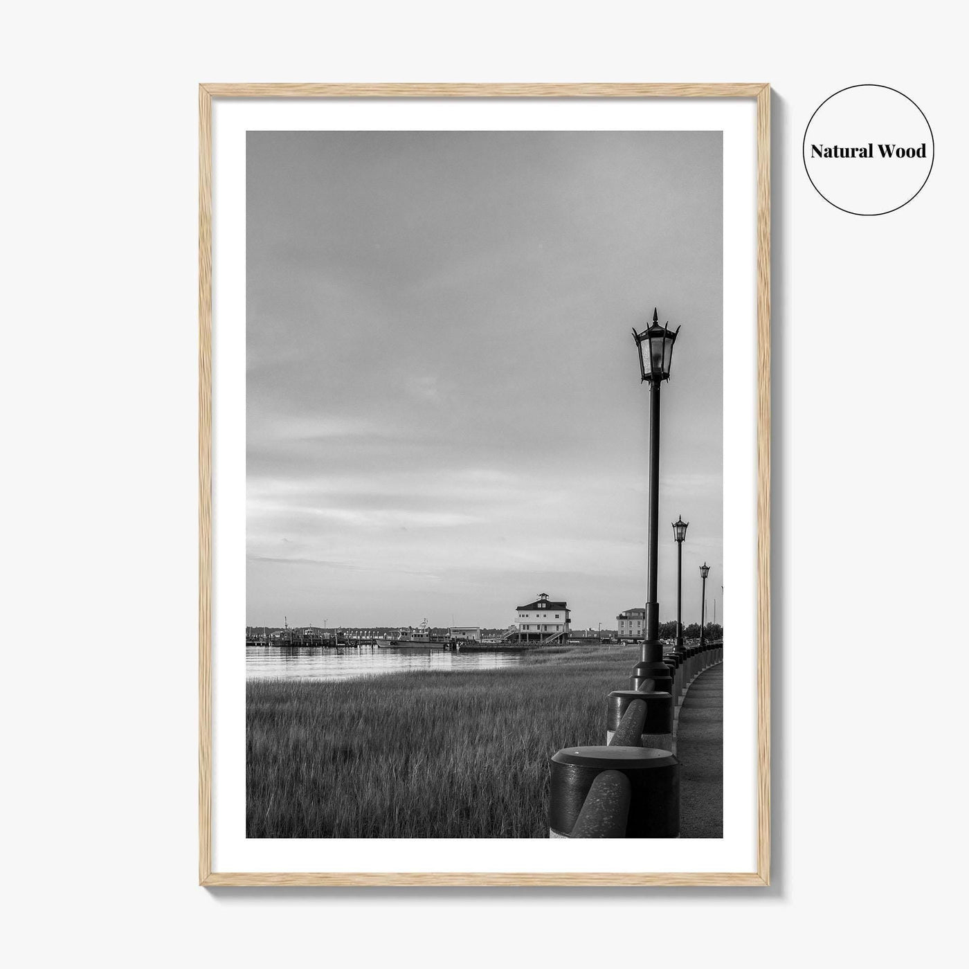 Charleston South Carolina Black and White Fine Art Photo Print, Boardwalk, Street Lamps, USA