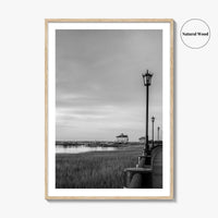 Charleston South Carolina Black and White Fine Art Photo Print, Boardwalk, Street Lamps, USA