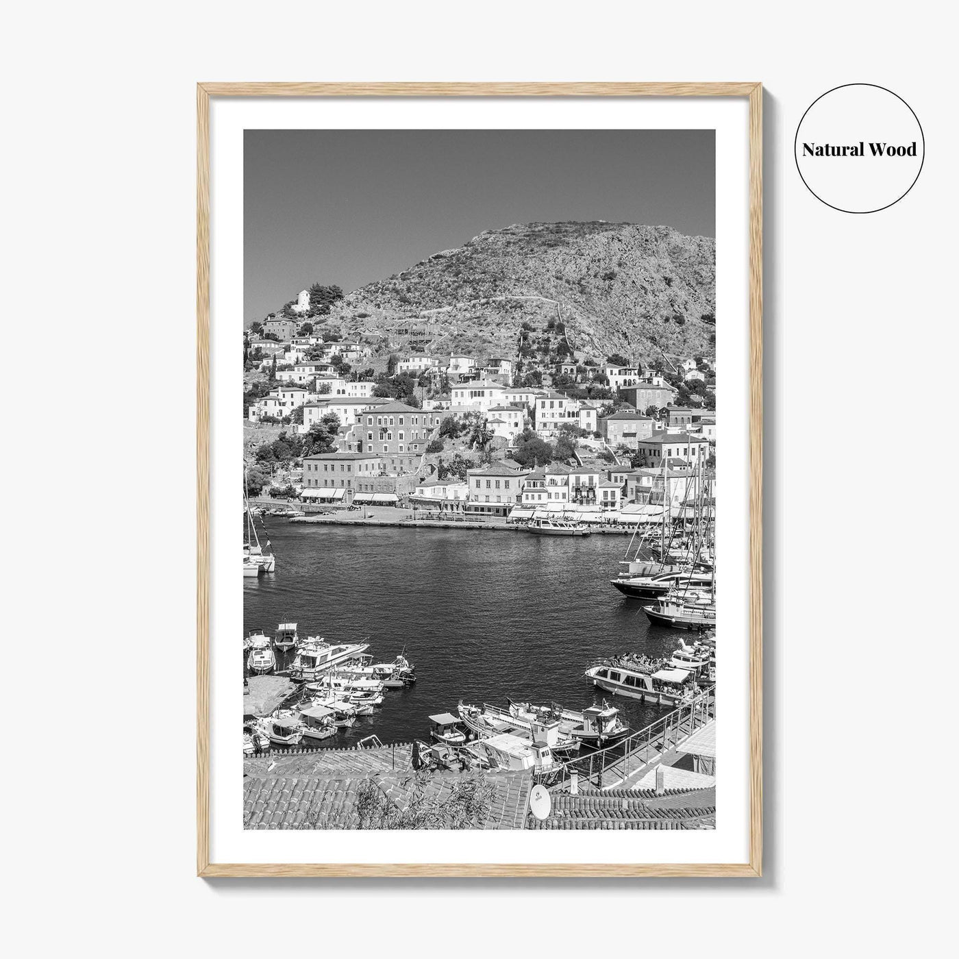 Hydra Black and White Fine Art Photo Print, Harbor, Island Greece Wall Decor Poster