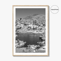 Hydra Black and White Fine Art Photo Print, Harbor, Island Greece Wall Decor Poster