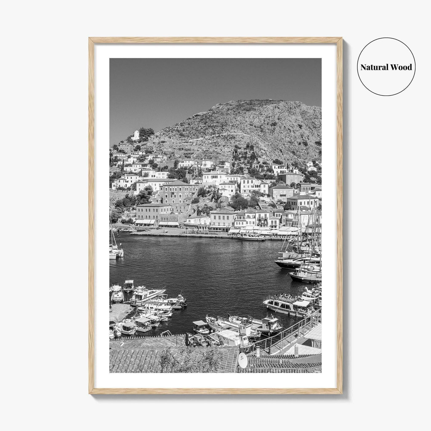 Hydra Black and White Fine Art Photo Print, Harbor, Island Greece Wall Decor Poster