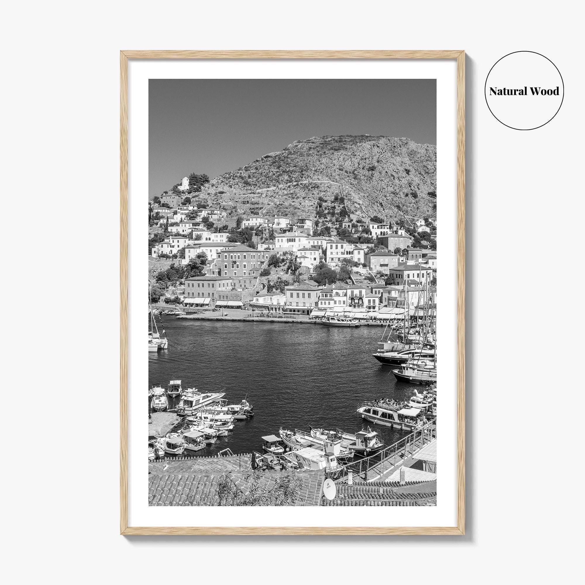 Hydra Black and White Fine Art Photo Print, Harbor, Island Greece Wall Decor Poster